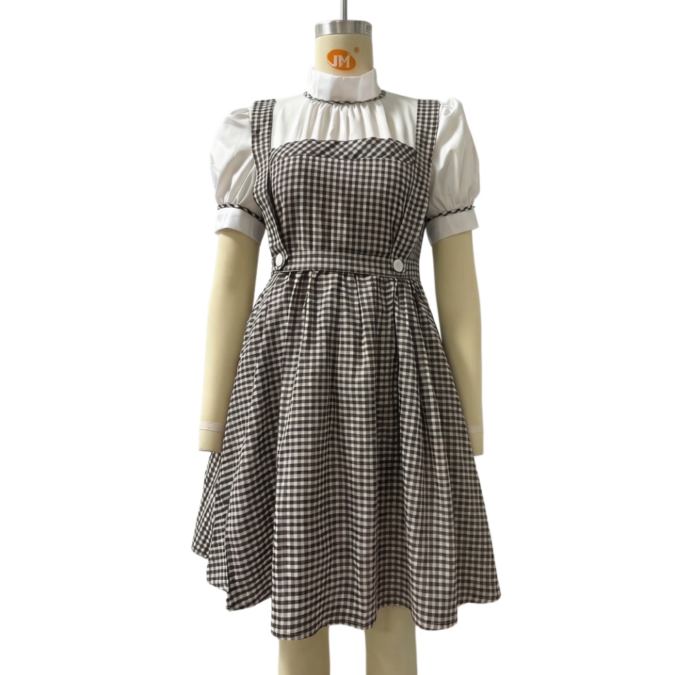 Vintage Gingham Farm Girl Pinafore Dress Halloween Student Cosplay Outfit